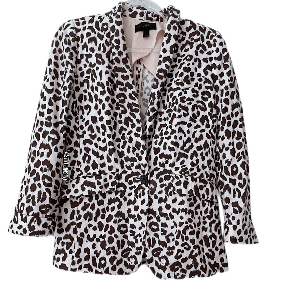 J Crew Womens Blazer Linen Animal Print Leopard Size 2